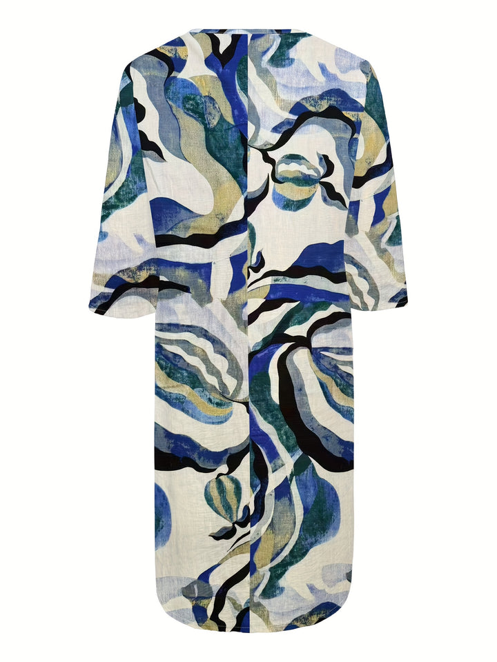 Alexandra | 100% Linen V-Neck Printed Dress