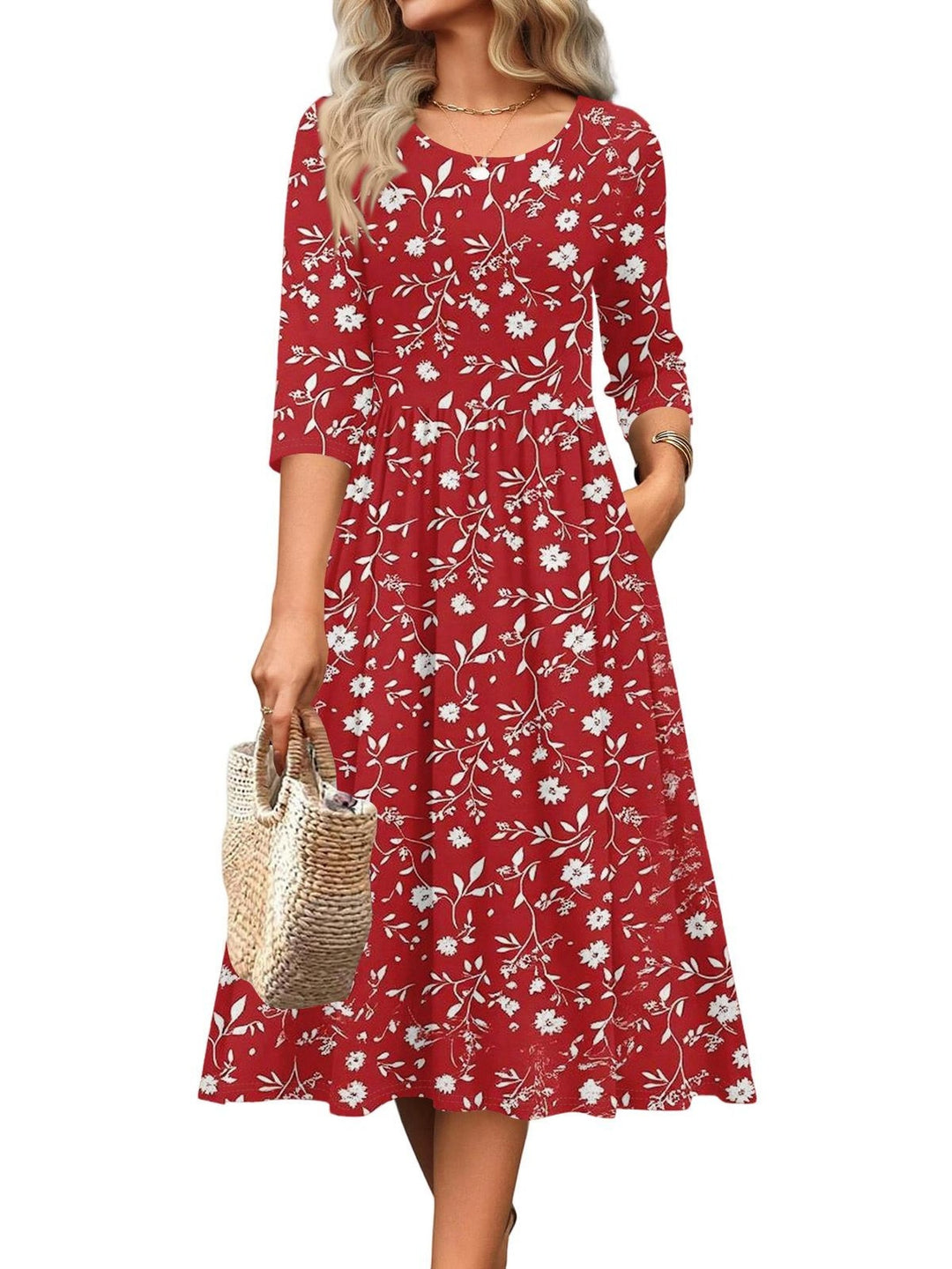 Jesslyn | Flowy A-Line Midi Tshirt Dresses with Pockets