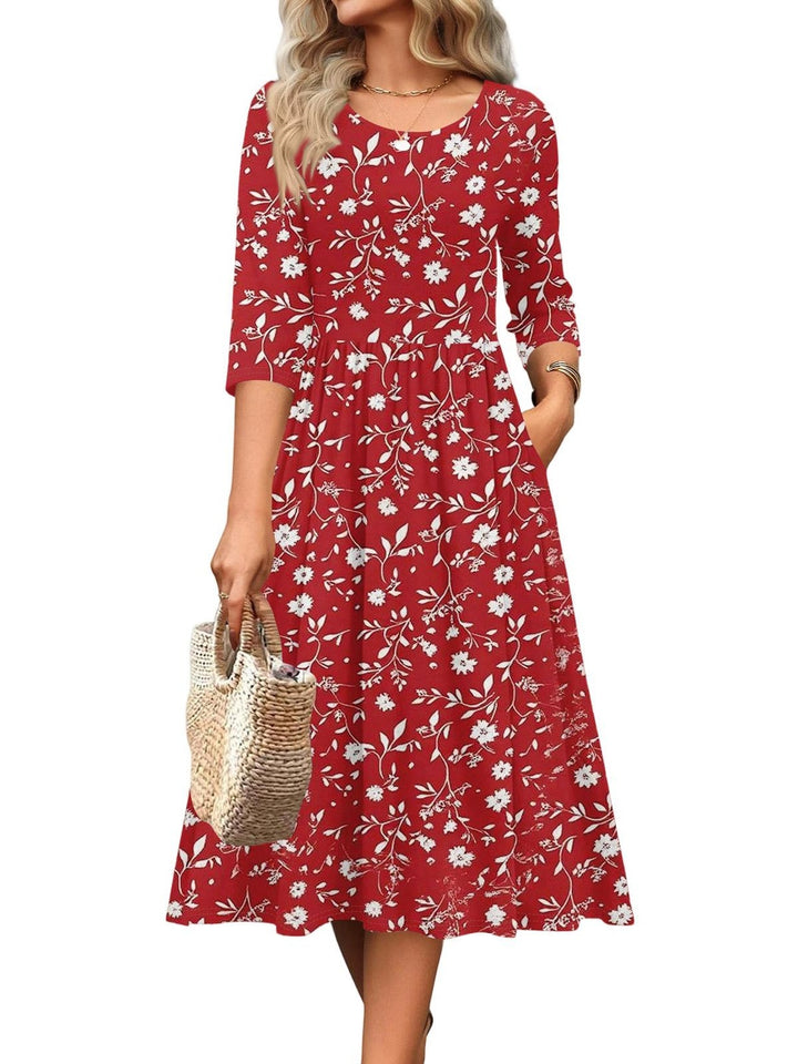 Jesslyn | Flowy A-Line Midi Tshirt Dresses with Pockets