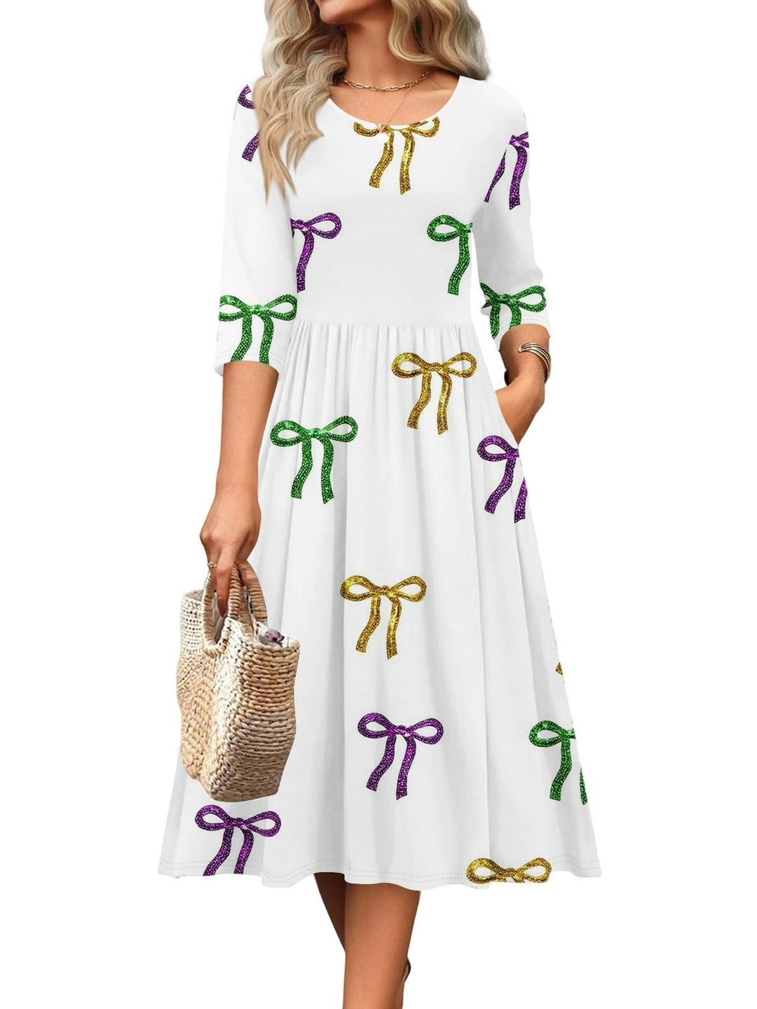 Jesslyn | Flowy A-Line Midi Tshirt Dresses with Pockets