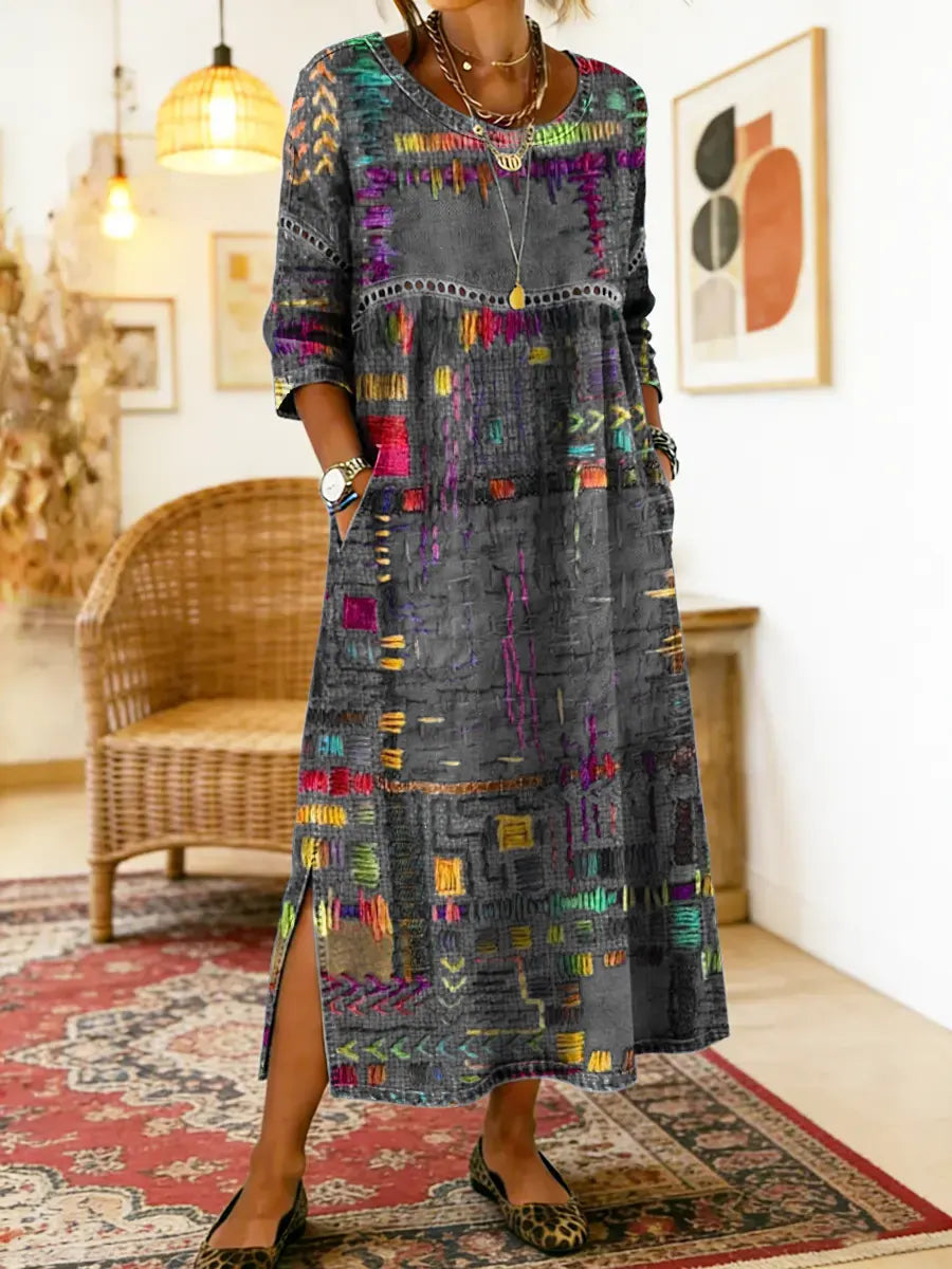 Manuela | Printed Dress with Ethnic Patchwork