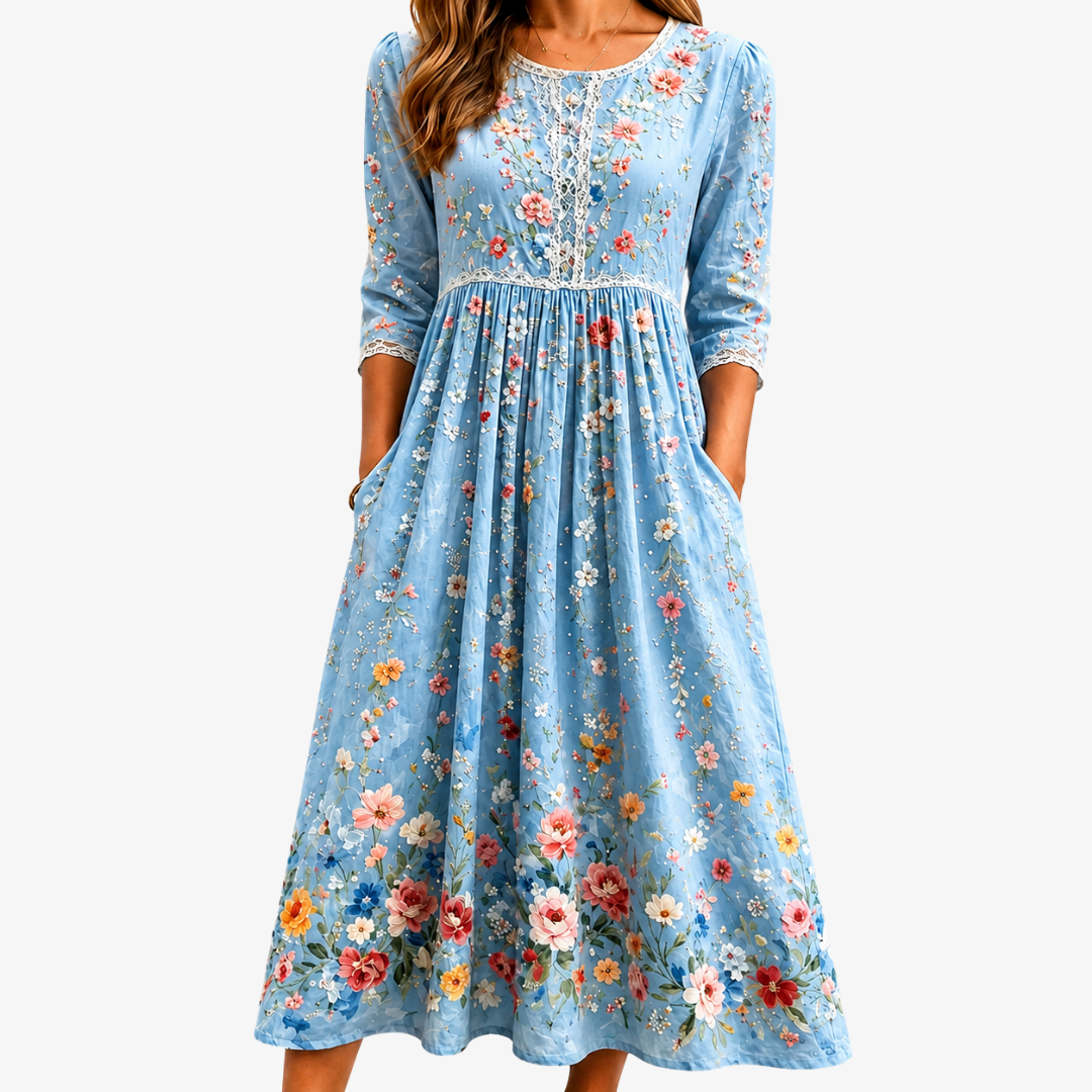 Sky Blossom Garden Midi Dress