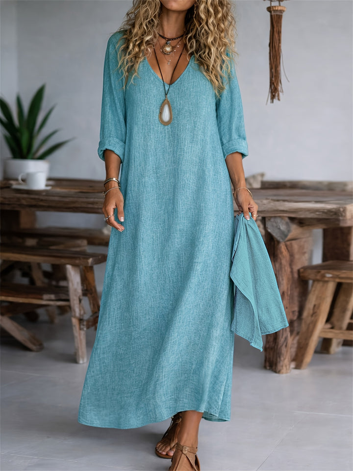 Alana | V-Neck Long Sleeve Solid Color Casual Loose Dress