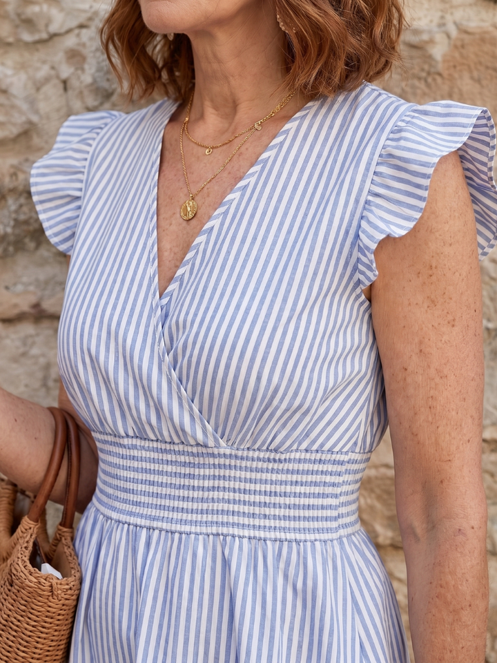 Bloom | Stripe Pattern Smocked Waist Mini Dress