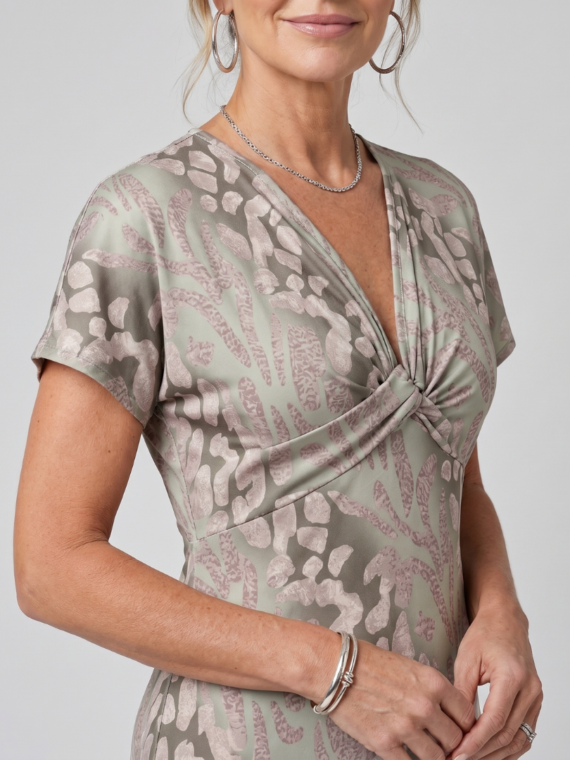 Astra | Short Sleeve Abstract Pattern Midi Dress