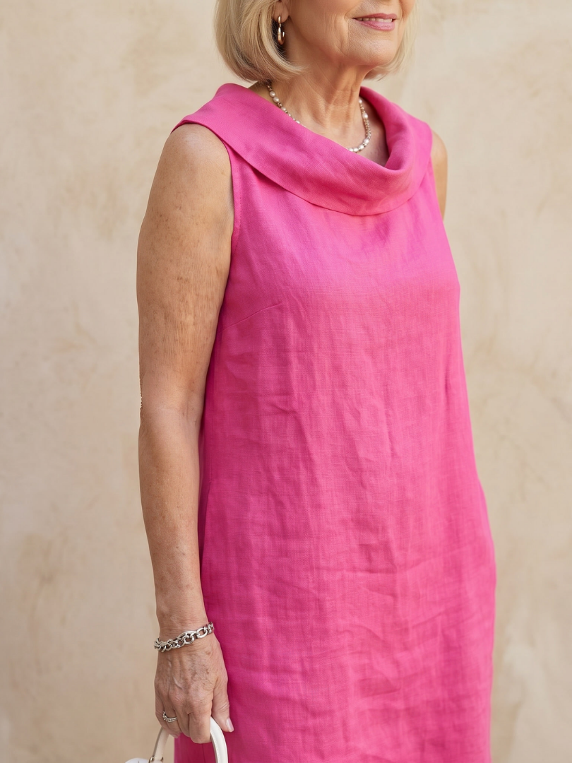 Vienna | Sleeveless Soft Folded Neckline Knee Length Dress