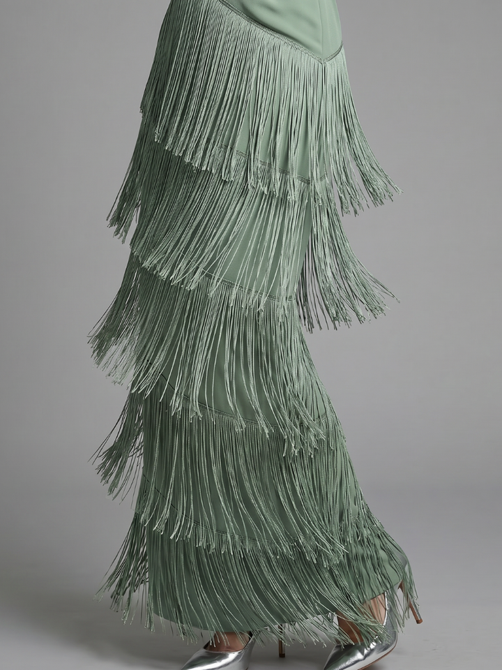 Samara | Long Sleeve Soft Fringe Skirt Midi Dress