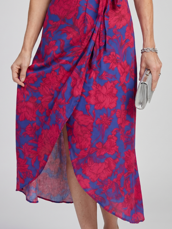 Priya | Short Sleeve Floral Wrap Midi Dress