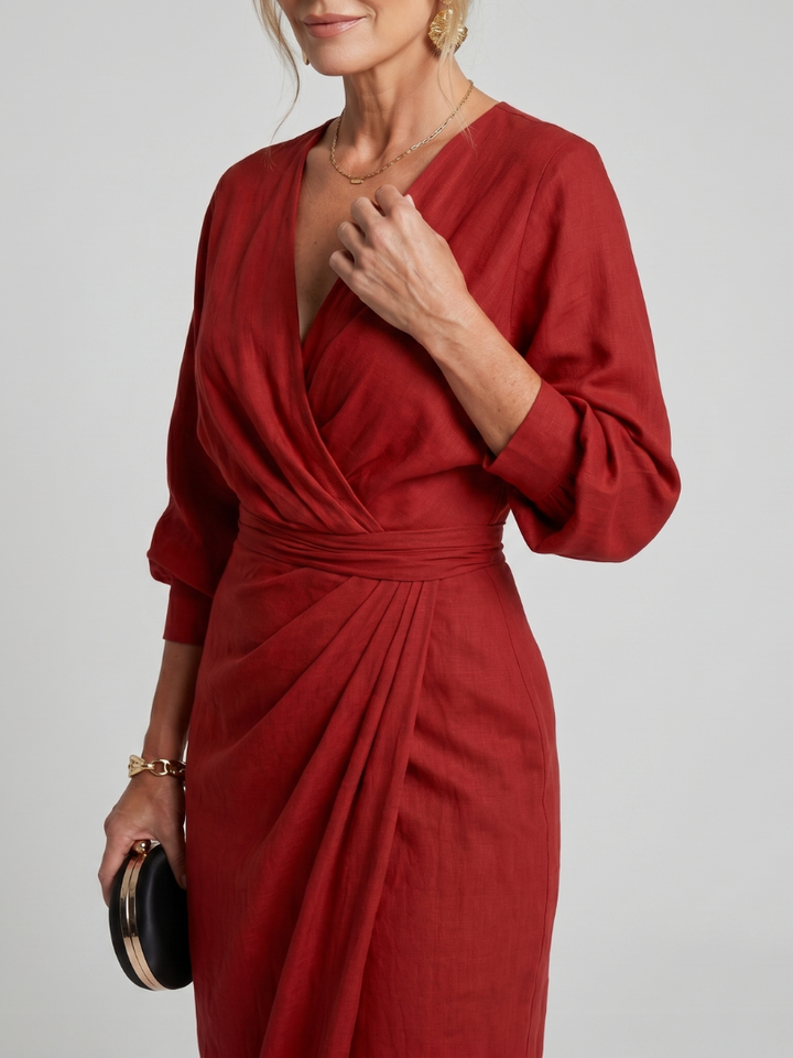 Fable | Long Sleeve Wrap Overlap Skirt Midi Dress