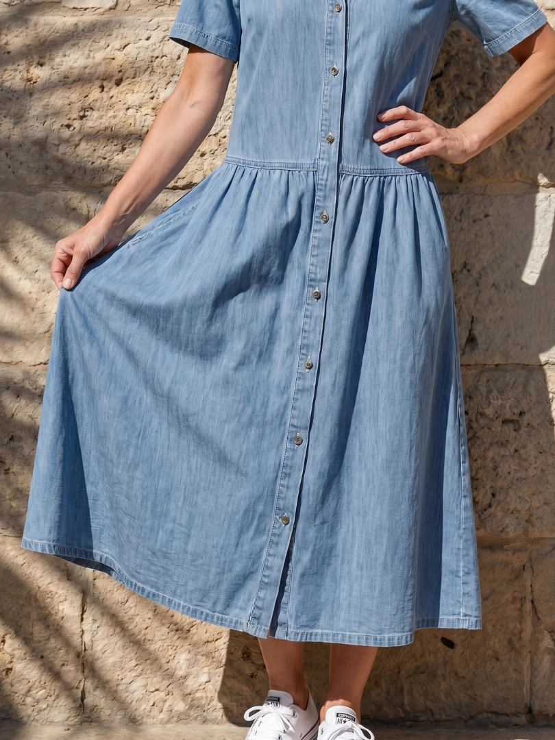 Geneva | Gathered Waist Collar Front Midi Dress