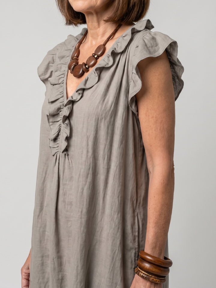 Fern | Sleeveless Ruffle Trim Midi Dress