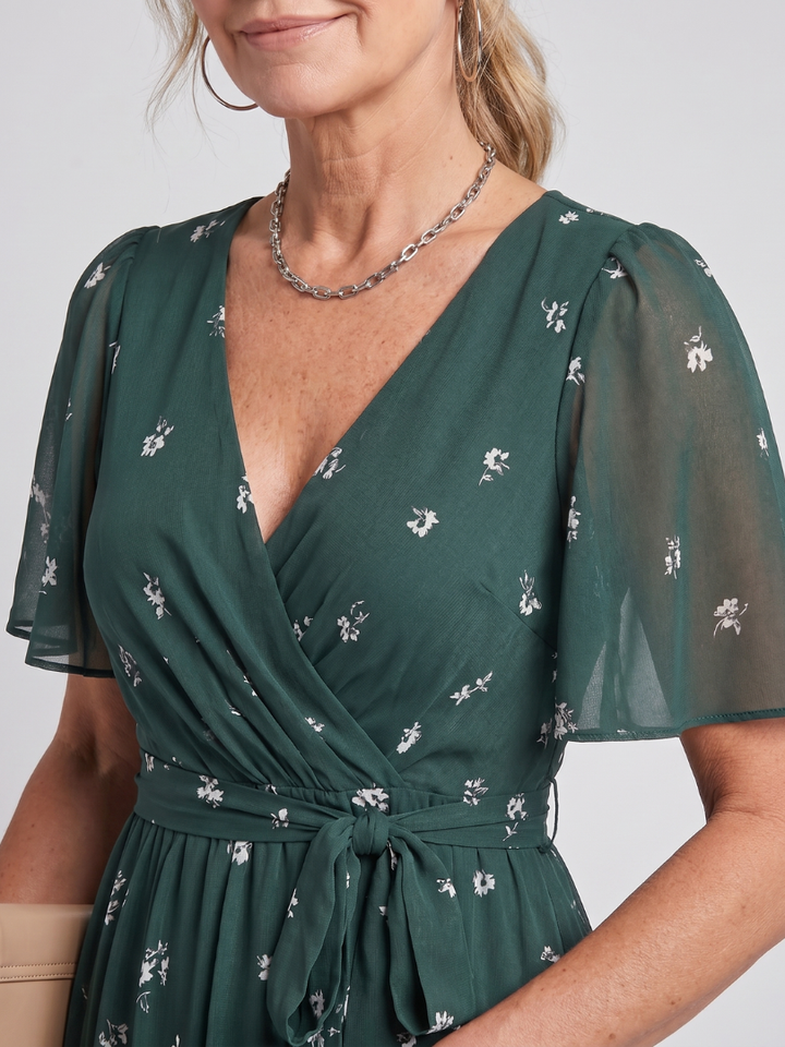 Mirabel | Flutter Sleeve Gathered Waist Floral Print Midi Dress