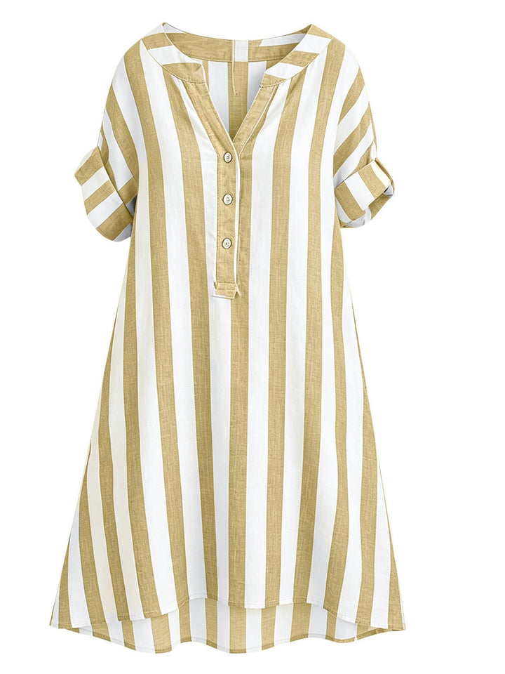 Andrea | Elegant Linen Striped Shirt Dress