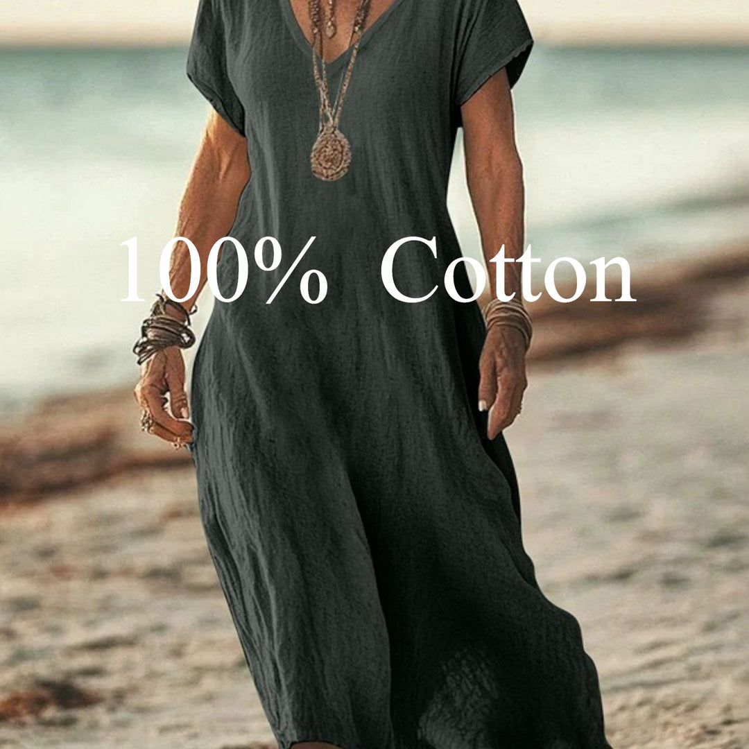 Angela |  100% cotton V-neck Maxi Dress