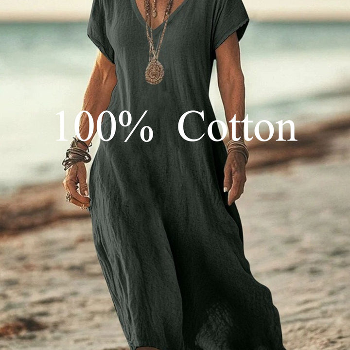 Angela |  100% cotton V-neck Maxi Dress