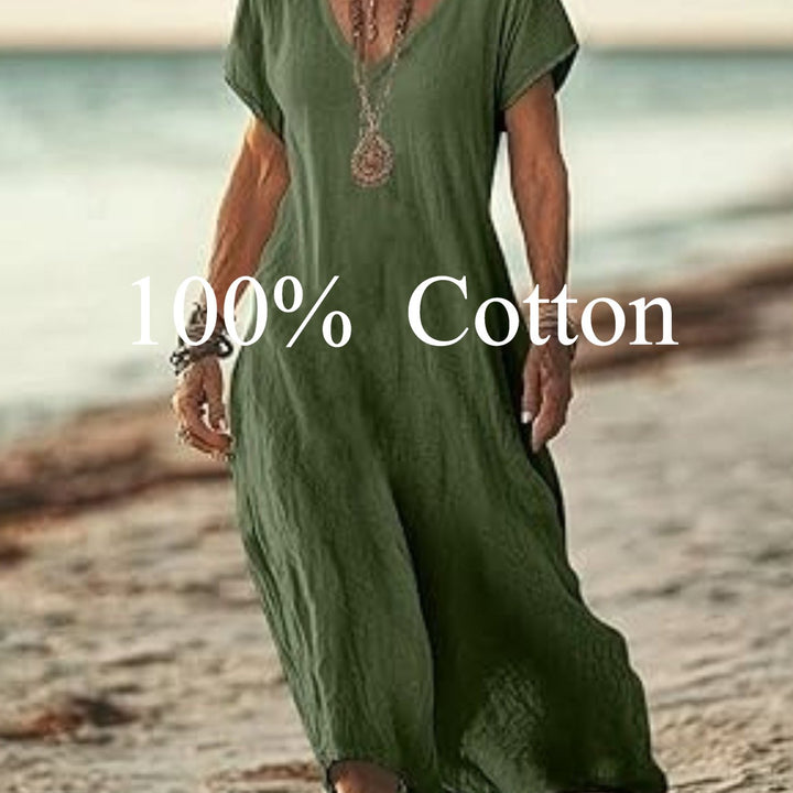 Angela |  100% cotton V-neck Maxi Dress