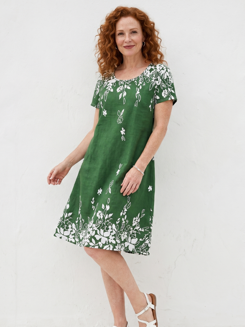 Daphne | Short Sleeve Floral Border Mini Dress