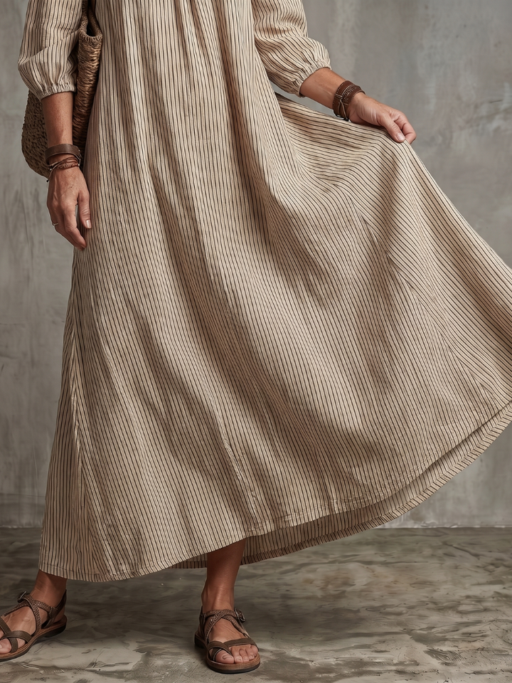 Euphemia | Striped Pattern Off Shoulder Maxi Dress