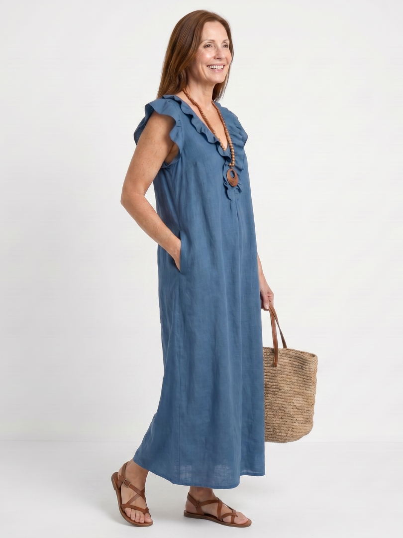 Adelaide | Ruffle Trim Sleeveless Neck Midi Dress