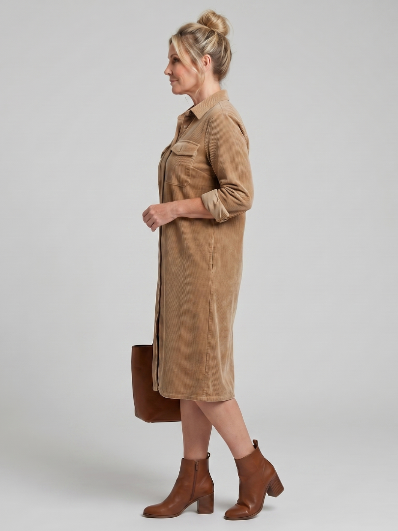Pema | Long Sleeve Patch Pockets Midi Dress