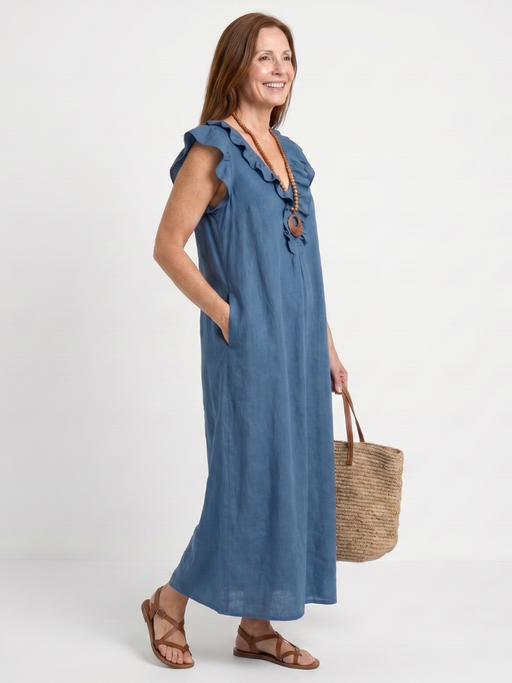 Adelaide | Ruffle Trim Sleeveless Neck Midi Dress