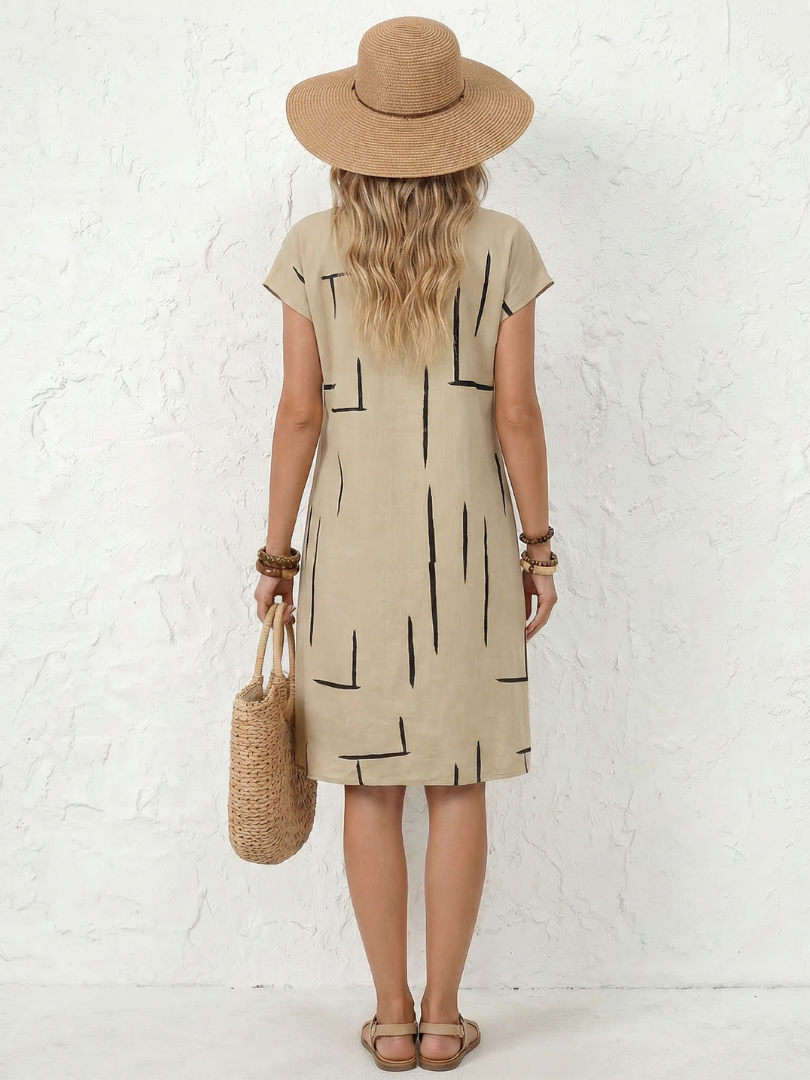Adriana | Short Sleeve Abstract Print Knee Length Dress