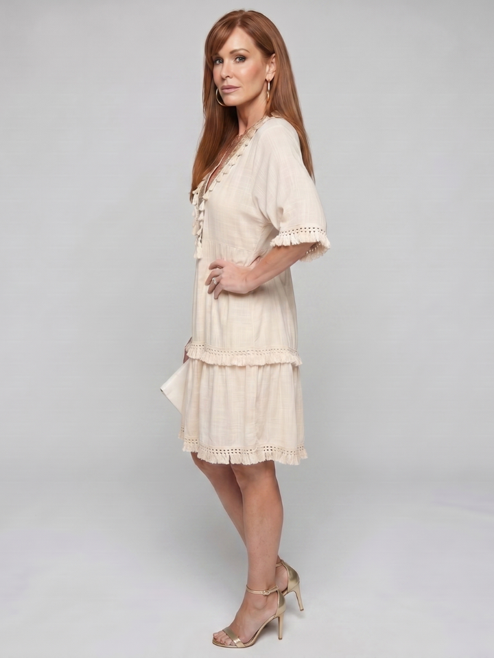 Drea | Embroidered Detail Short Sleeve Mini Dress