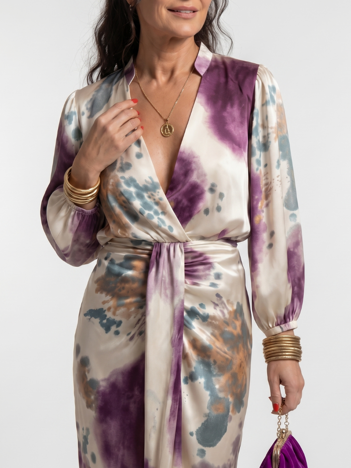 Valentina | Cross Wrap Tie Waist Printed Midi Dress