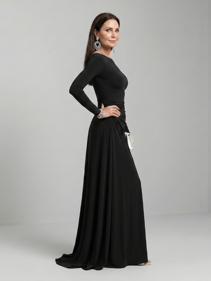 Gyram | Long Sleeve Boat Neck Flowing Maxi Dress