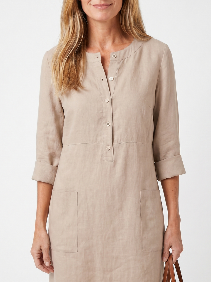 Rosalind | Button Front Sleeve Knee Length Dress