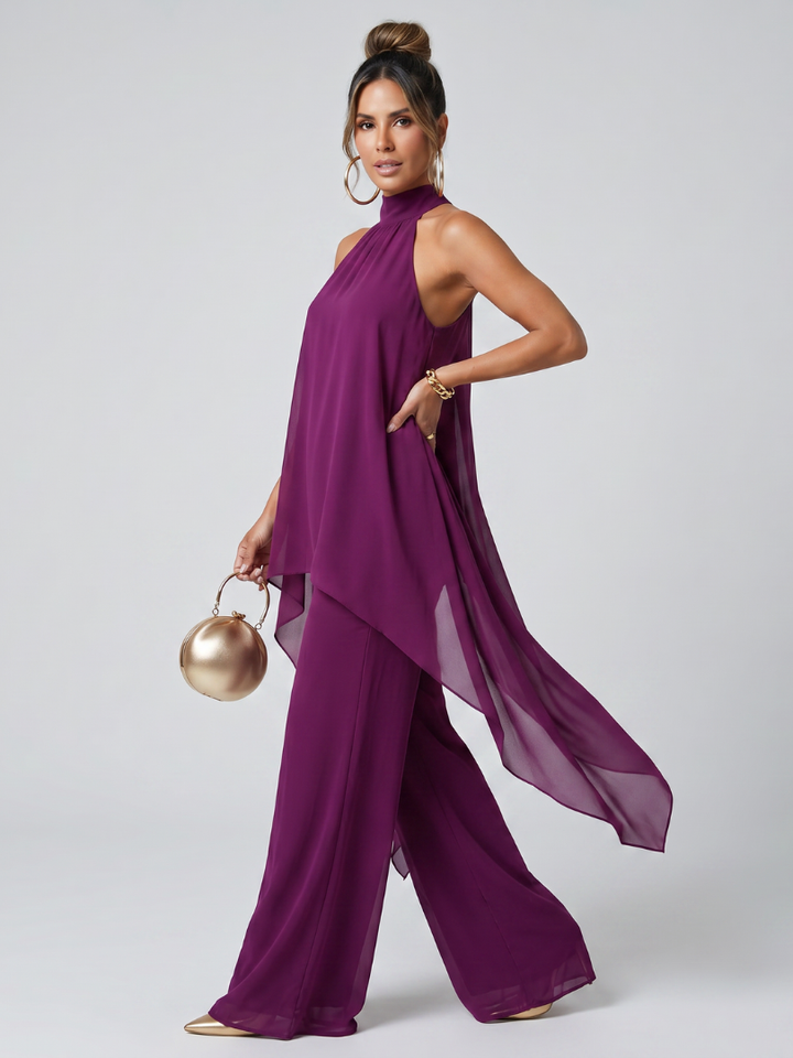 Zareen | Asymmetric Tunic Top Wide Leg Pants Set
