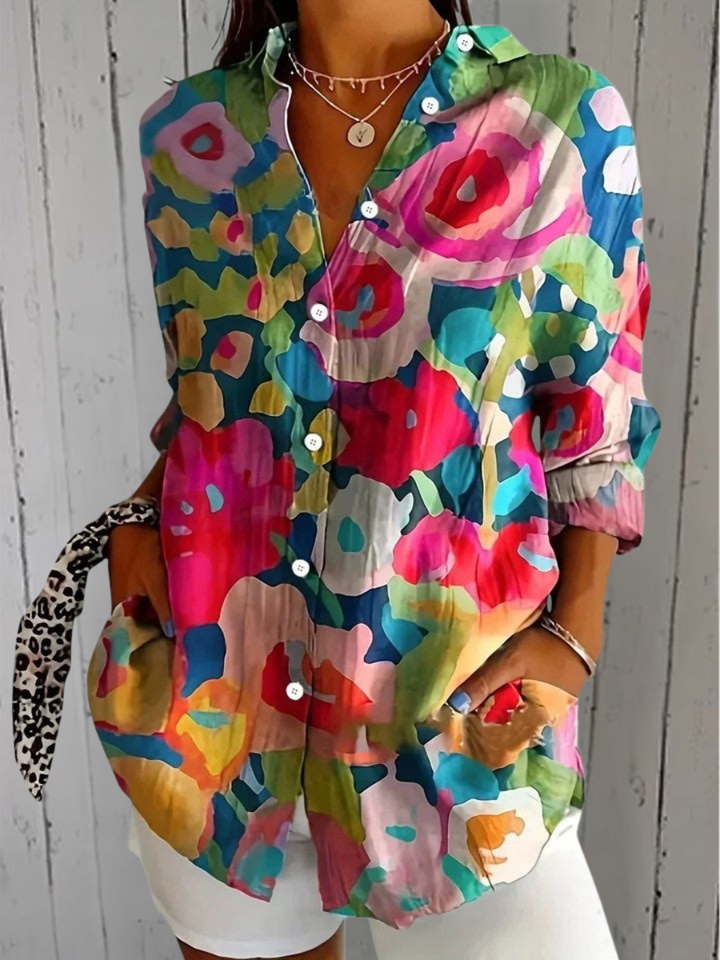 Anica - Vibrant Artistic Button-Up Blouse
