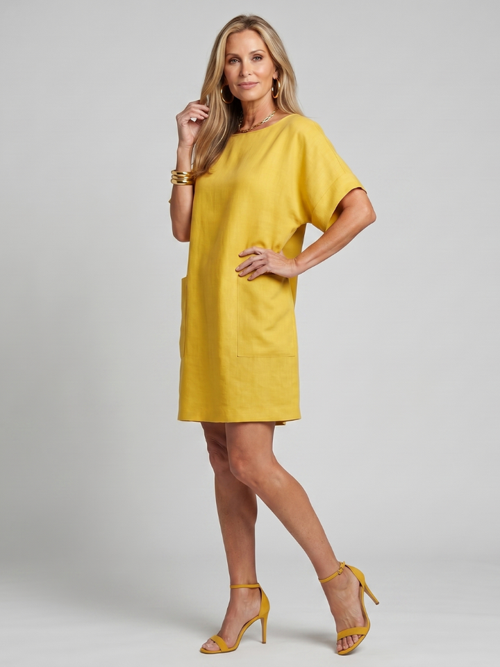 Calliope | Short Sleeve Patch Pockets Knee Length Dress