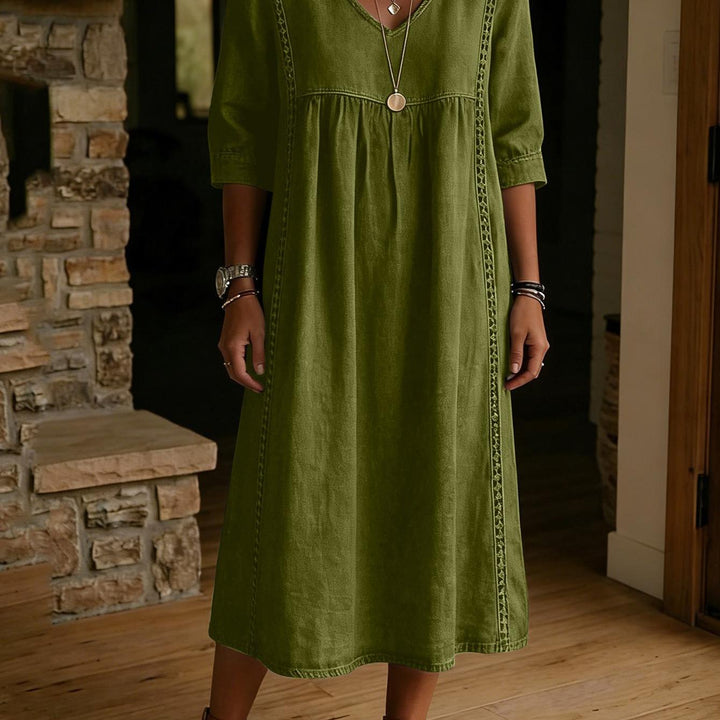 Adeline | Linen Blend V-Neck midi dress