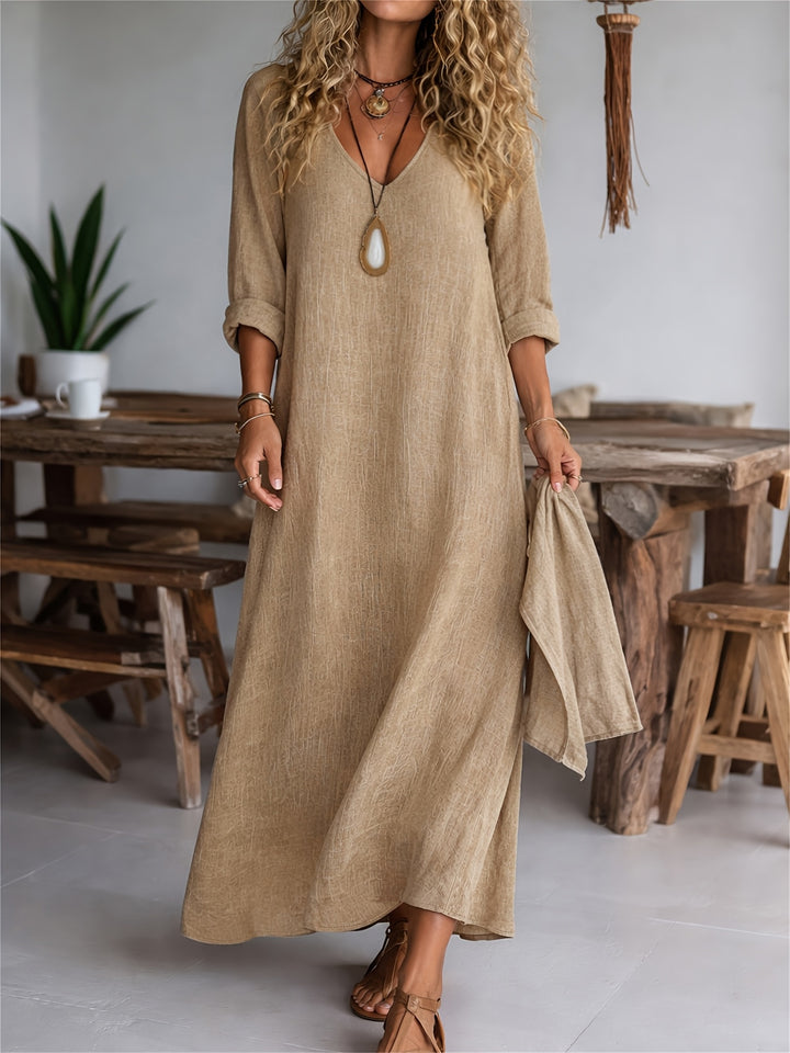 Alana | V-Neck Long Sleeve Solid Color Casual Loose Dress
