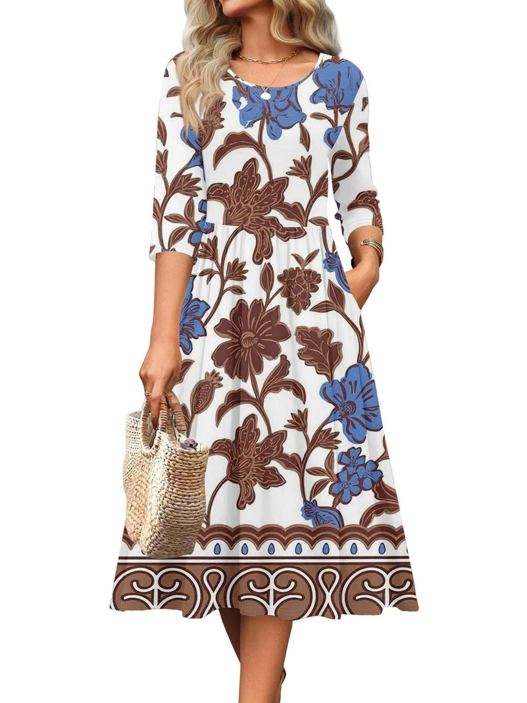 Jesslyn | Flowy A-Line Midi Tshirt Dresses with Pockets