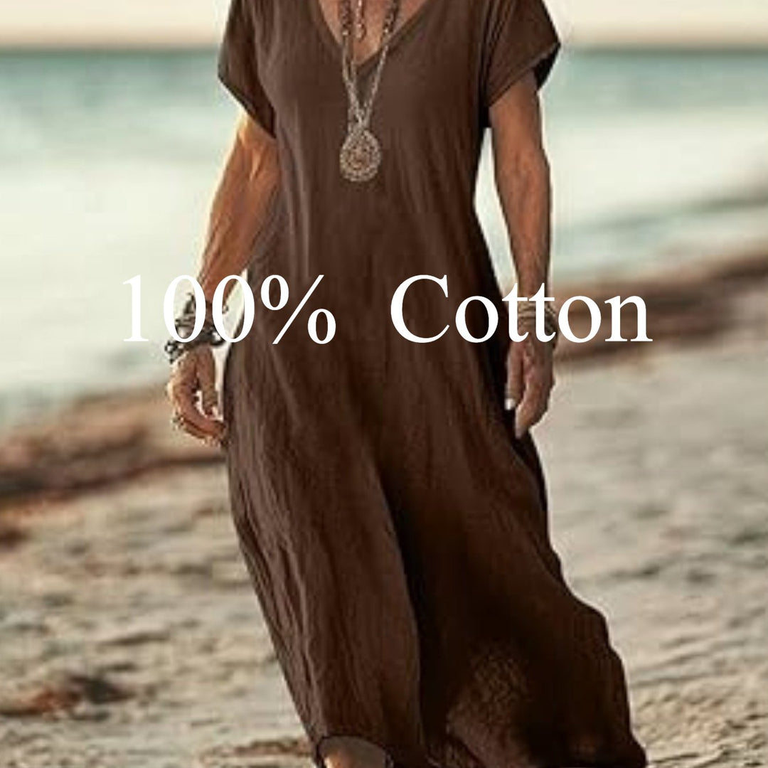 Angela |  100% cotton V-neck Maxi Dress