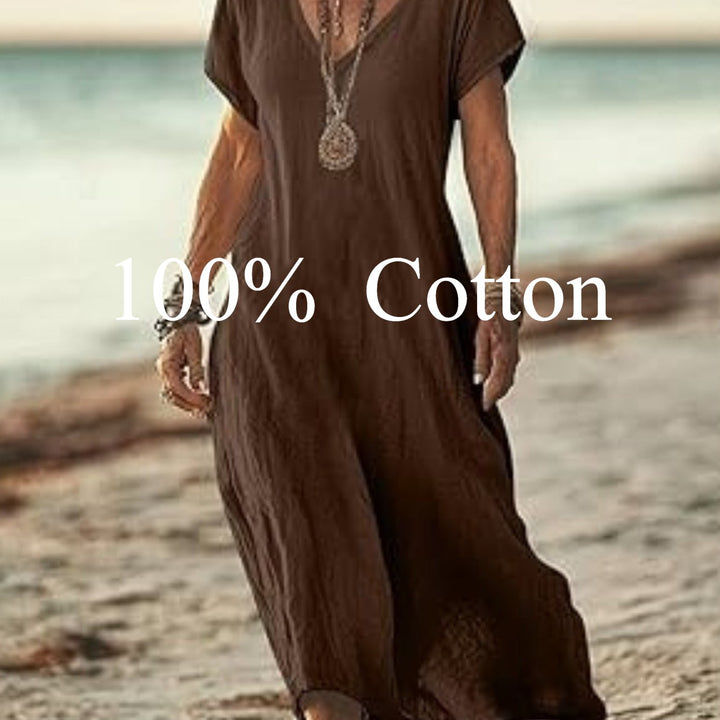 Angela |  100% cotton V-neck Maxi Dress