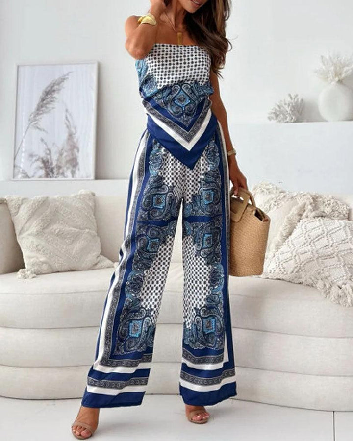 Helen | Vacation Ready Stylish Lace-Up Vest & Pants Two-Piece Set Dress