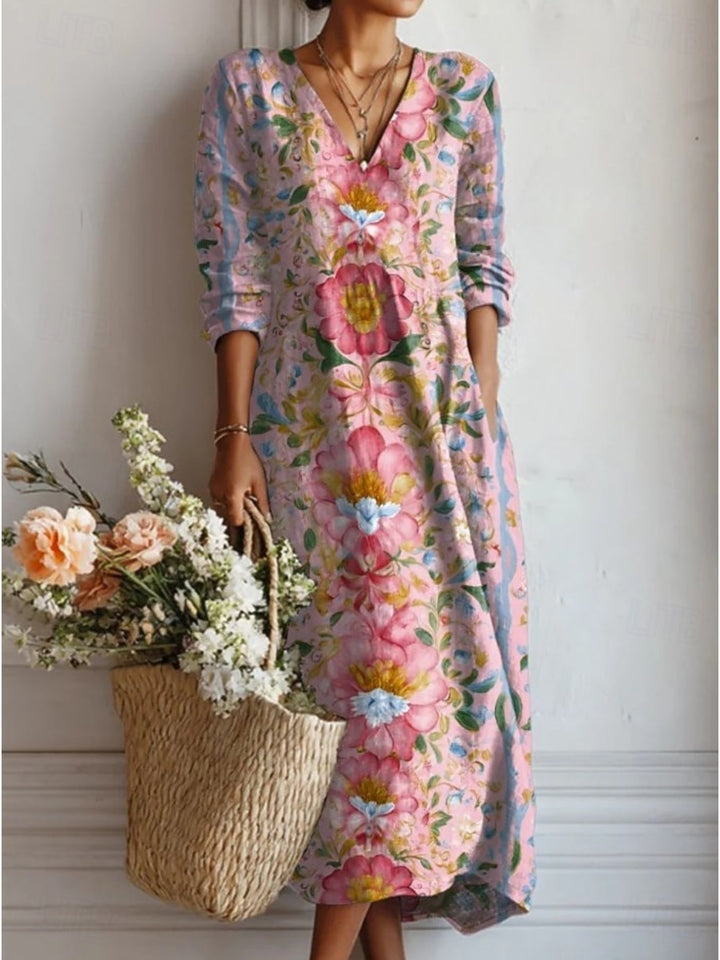 Literary Plant Print Pocket A-Line Dress