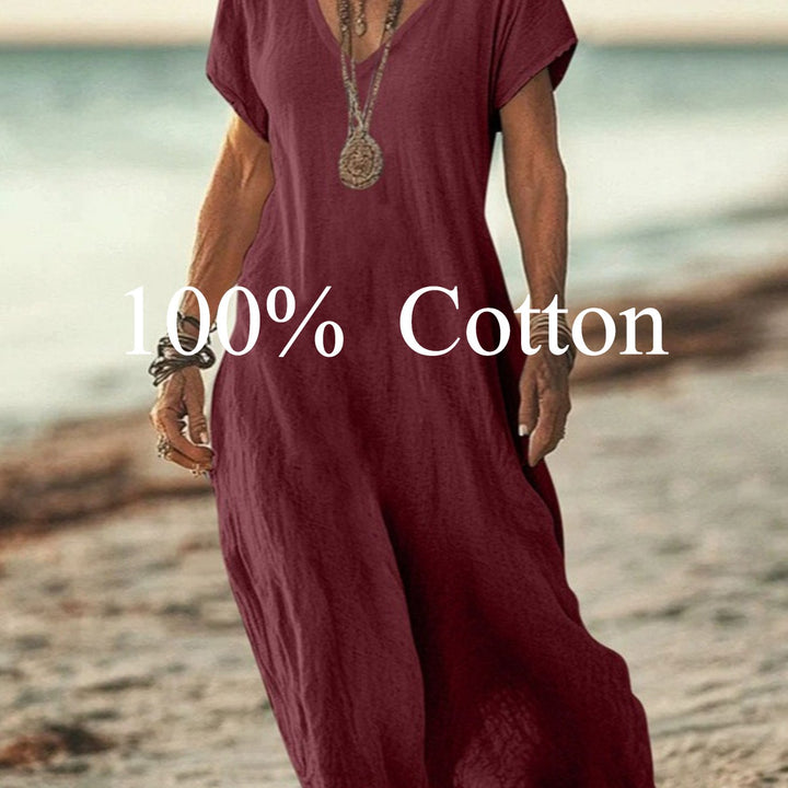 Angela |  100% cotton V-neck Maxi Dress