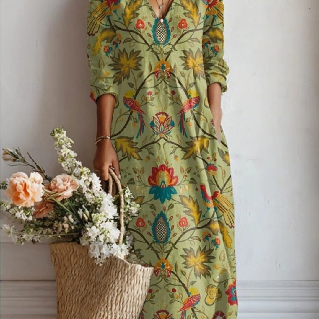 Literary Plant Print Pocket A-Line Dress