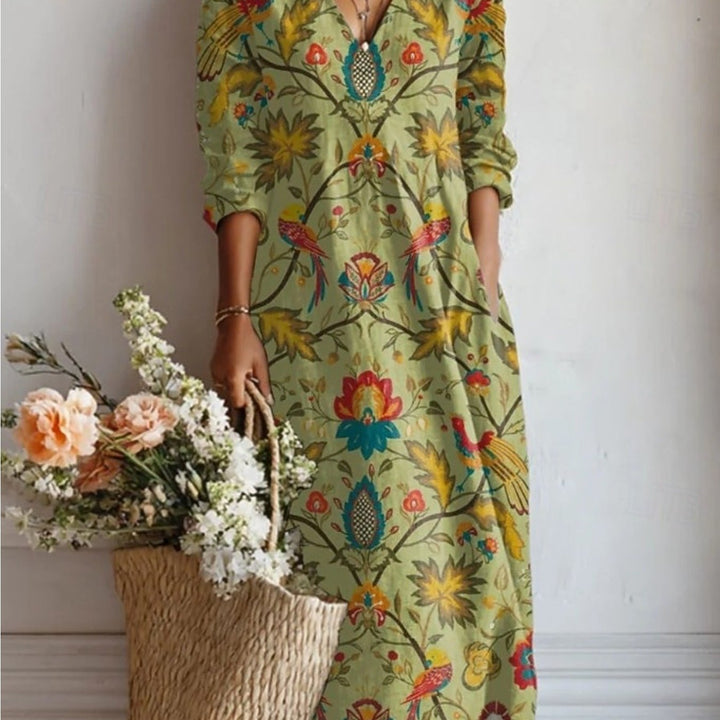Literary Plant Print Pocket A-Line Dress