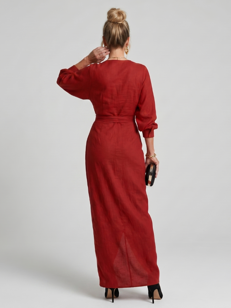 Fable | Long Sleeve Wrap Overlap Skirt Midi Dress