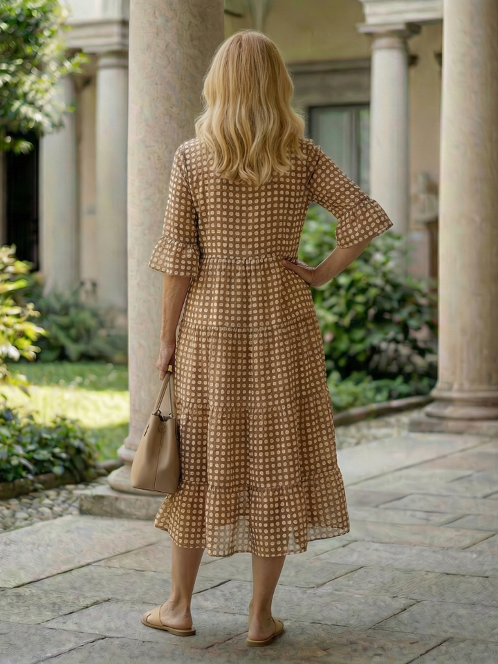 Arlo | Polka Dot Tiered Midi Dress Short Sleeve