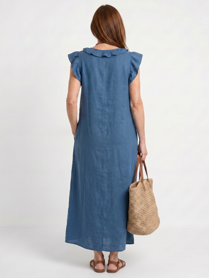 Adelaide | Ruffle Trim Sleeveless Neck Midi Dress