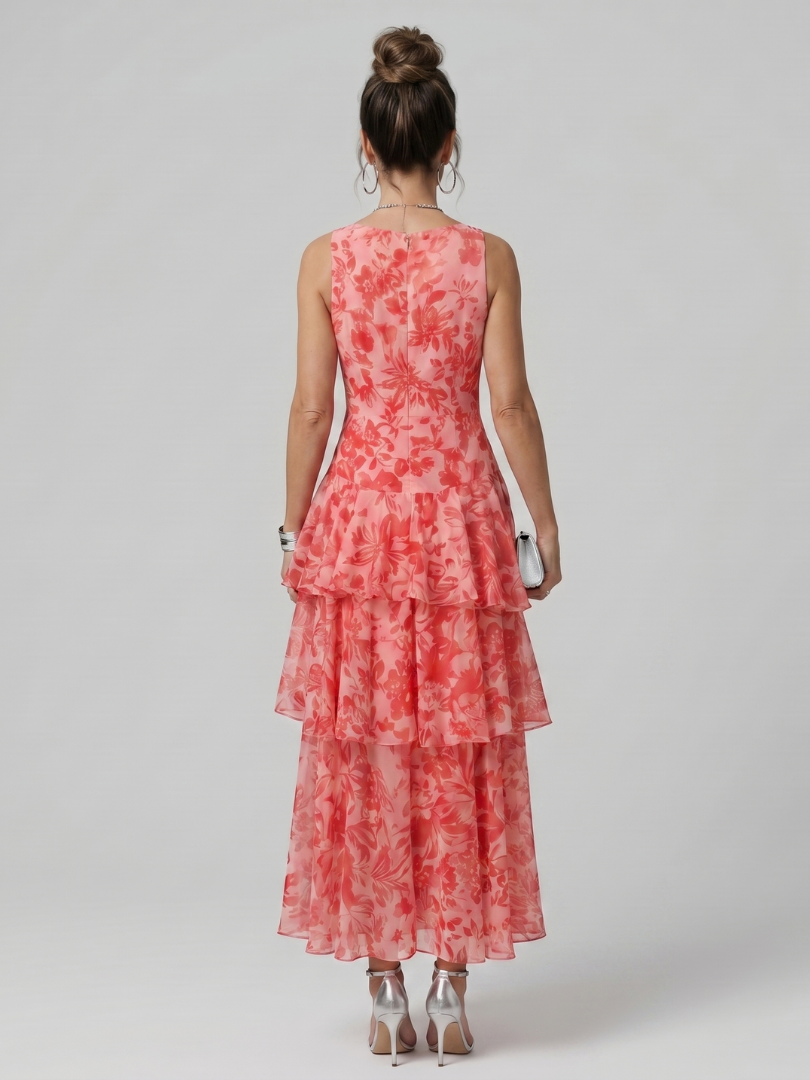 Gala | Deep V Sleeveless Painterly Pattern Midi Dress
