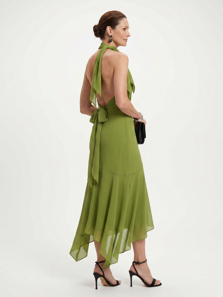 Winifred | Draped Halter Keyhole Midi Dress