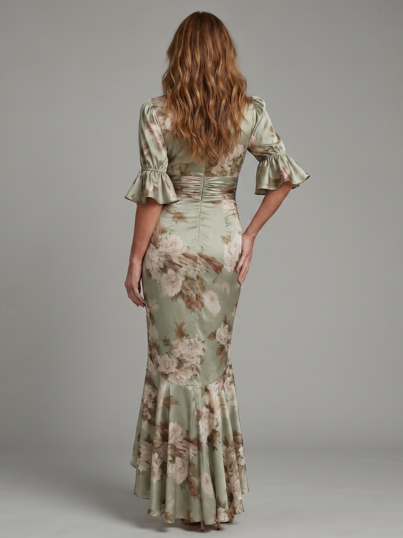 Palm | Short Sleeve V Neck Ruched Waist Midi Dress