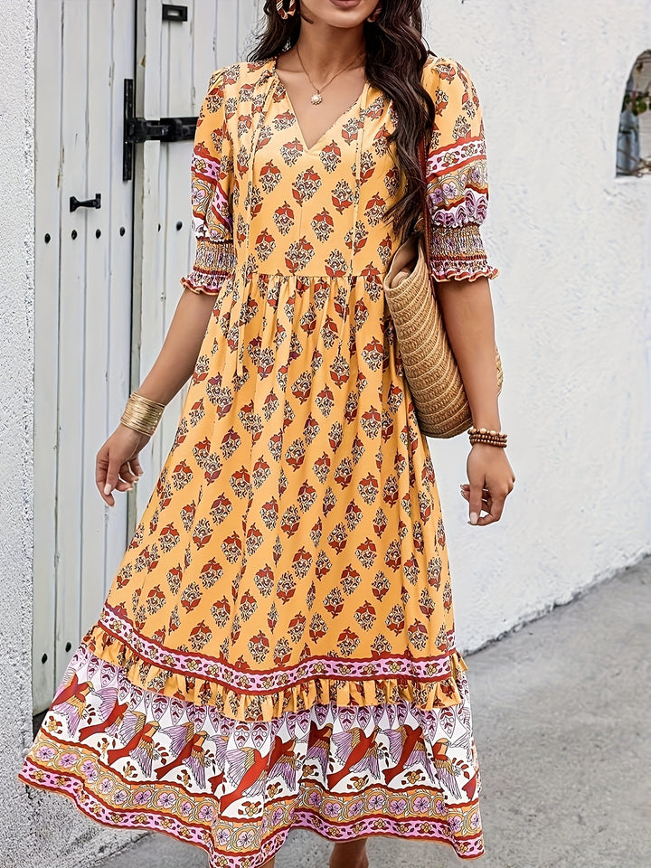 Alicia | Elegant Bohemian Style Long Dress with Lantern Sleeves